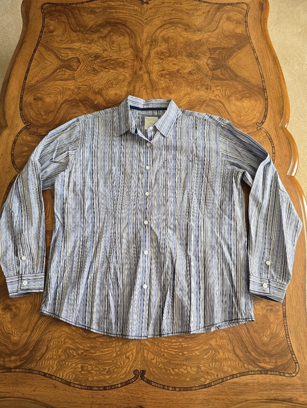 Panhandle Rough Stock Blue Striped Long Sleeve Button-Down Shirt Womens XL